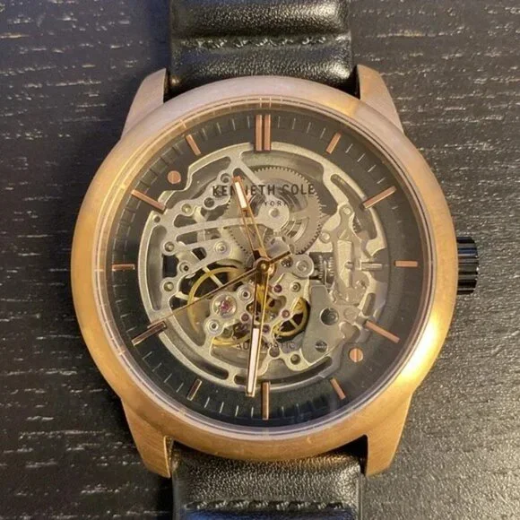 Kenneth Cole Men's Skeleton Dial Black Leather Watch - Picture 5 of 6